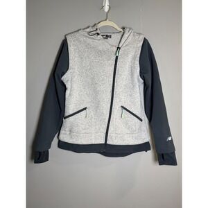 New Balance Womens Petite‎ PM Heathered Fleece Zip Up Jacket Heather Gray Black